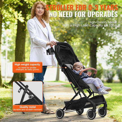VEVOR kinderwagen, met 95°-175° verstelbare rugleuning en 0/90° verstelbare voetsteun en vouwfunctie met één klik, pasgeboren babybuggy met bekerhouder en draagtas, zwart