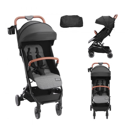VEVOR kinderwagen, met 95°-175° verstelbare rugleuning en 0/90° verstelbare voetsteun en vouwfunctie met één klik, pasgeboren babybuggy met bekerhouder en draagtas, zwart