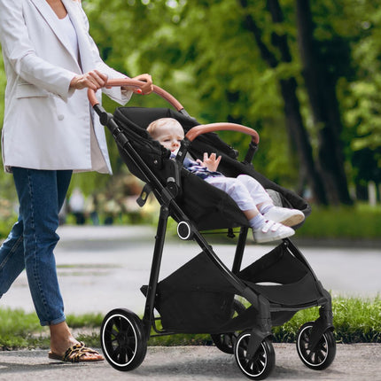 VEVOR standaard kinderwagen babybuggy met reiswieg verstelbare rugleuning met 3e versnelling en opklapbare en omkeerbare stoel pasgeboren buggy van koolstofstaal met beenafdekking en net zwart