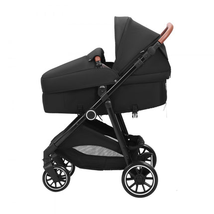 VEVOR standaard kinderwagen babybuggy met reiswieg verstelbare rugleuning met 3e versnelling en opklapbare en omkeerbare stoel pasgeboren buggy van koolstofstaal met beenafdekking en net zwart