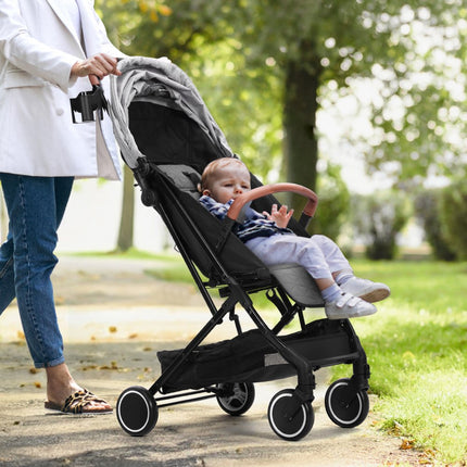 VEVOR standaard kinderwagen, met 95°-175° verstelbare rugleuning en 0/90° verstelbare voetsteun en één-klik vouwfunctie, kinderwandelwagen met bekerhouder en draagtas, lichtgrijs