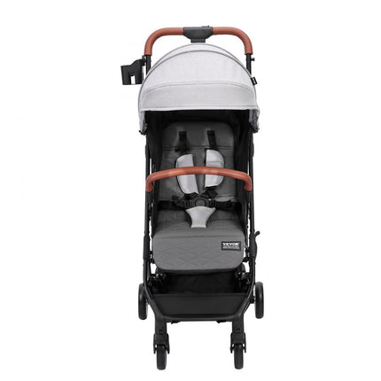 VEVOR standaard kinderwagen, met 95°-175° verstelbare rugleuning en 0/90° verstelbare voetsteun en één-klik vouwfunctie, kinderwandelwagen met bekerhouder en draagtas, lichtgrijs