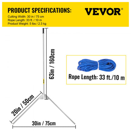 VEVOR Aquatische Onkruidsnijder, 30" Maaipad Onkruid Scheermes, Roestvrijstalen Messen Onkruidsnijder Hark, Aquatische Hark met 33 ft. Touw Mesafdekkingen Aluminium Handvat voor Strand Vijver Meer