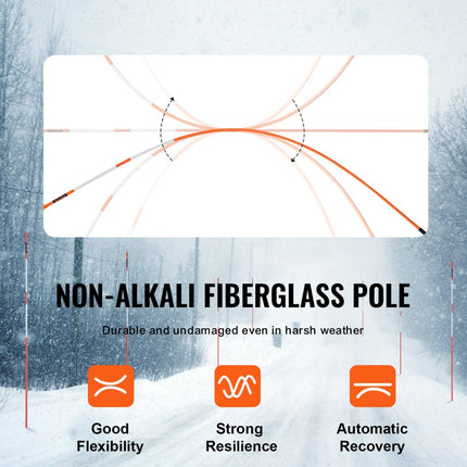VEVOR opritmarkeringen, 30 stuks, 48" 0,4" diameter, oranje glasvezelpalen, sneeuwpalen met reflecterende tape, 12" stalen boor en beschermende handschoenen voor parkeerplaatsen
