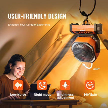 VEVOR staande ventilator 210 x 100 x 268 mm tafelventilator ventilator 138 CMF ventilator met 4 snelheden batterijventilator 20000 mAh voor buitenactiviteiten zoals kamperen, vissen, reizen