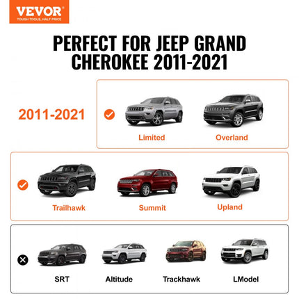 VEVOR zwarte dakdragerdwarsbalken compatibel met Jeep Grand Cherokee 2011-2021 met gegroefde zijrails 90kg draagvermogen aluminium dwarsbalken met sloten voor dakdragers etc.