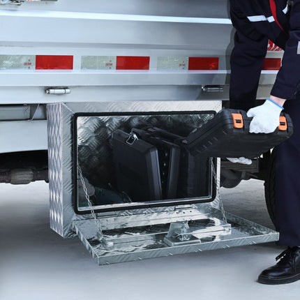 VEVOR Truck Box Gereedschapskist Trailer Box Gereedschapskist 610x430x460mm Pick-up opbergdoos, aluminium diamantplaat gereedschapskist met slot en sleutels, waterdichte trailer opbergdoos
