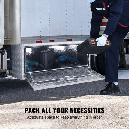 VEVOR Underbody Truck Box, 914x610x610mm pick-up opbergdoos, aluminium diamantplaat gereedschapskist met slot en sleutels, waterdichte trailer opbergdoos met T-handvat slot