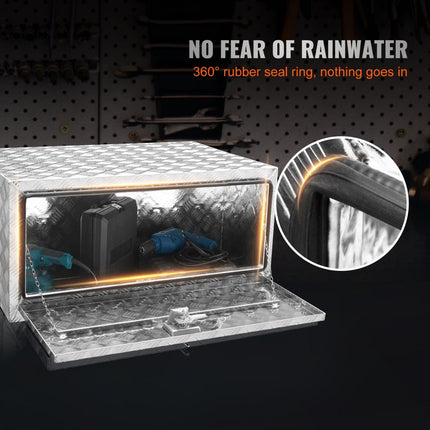 VEVOR Underbody Truck Box, 914x610x610mm pick-up opbergdoos, aluminium diamantplaat gereedschapskist met slot en sleutels, waterdichte trailer opbergdoos met T-handvat slot