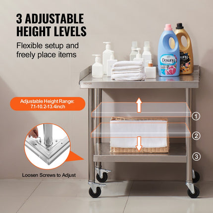 VEVOR werktafel keukentafel voorbereidingstafel oprolbaar commercieel 610x711mm