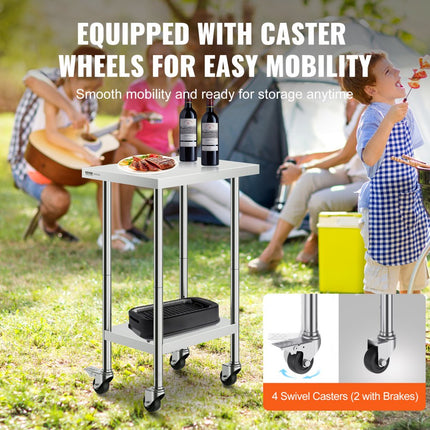 VEVOR werktafel keukentafel voorbereidingstafel oprolbaar commercieel 610x457mm