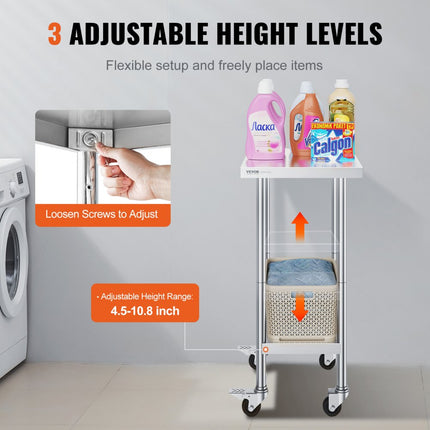 VEVOR werktafel keukentafel voorbereidingstafel oprolbaar commercieel 610x457mm