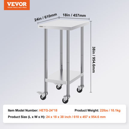 VEVOR werktafel keukentafel voorbereidingstafel oprolbaar commercieel 610x457mm
