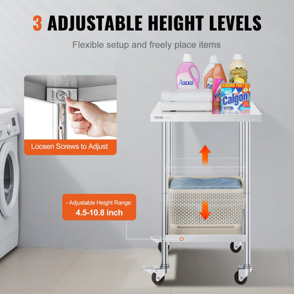 VEVOR werktafel keukentafel voorbereidingstafel oprolbaar commercieel 610x610mm