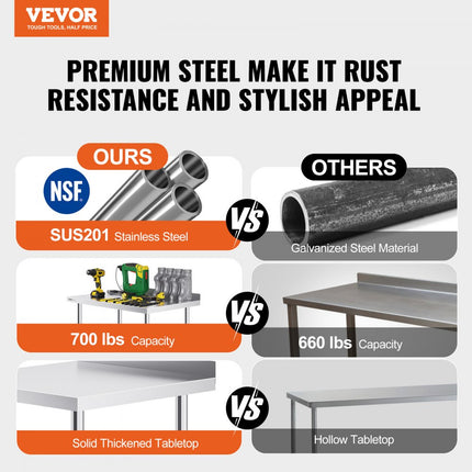 VEVOR werktafel keukentafel voorbereidingstafel oprolbaar 610x610mm tweelaags