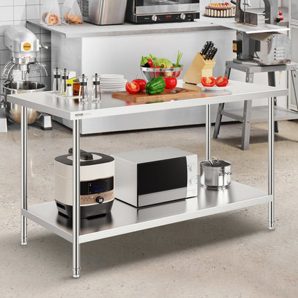 VEVOR werk- en voorbereidingstafel RVS werktafel 762x1524mm tweelaags