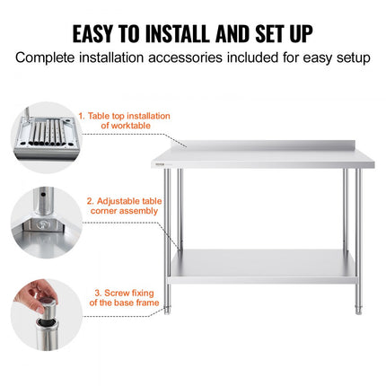 VEVOR roestvrijstalen werktafel keukenwerktafel 610x1219x914mm restaurant hotel