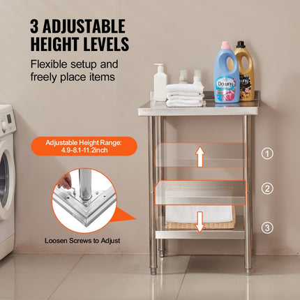 VEVOR werktafel keukentafel voorbereidingstafel commercieel 61x61cm stop