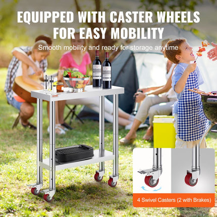 VEVOR Rvs Tafel Werktafel Keukentafel Roestvrij Stalen Werktafel 76 x 30 x 86 cm Zilver