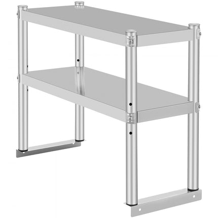 VEVOR dubbele bovenplank, dubbele laag roestvrijstalen bovenplank, 76 x 30 x 60 cm keukenplanken, zwaar uitgevoerd opbergrek, 80+80 kg totale capaciteit, in hoogte verstelbaar bovenplank opbergrek voor keuken