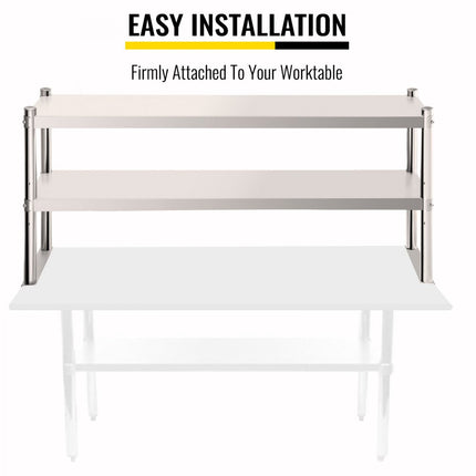 VEVOR dubbele bovenplank, dubbele laag roestvrijstalen bovenplank, 915 x 300 mm, dubbeldeks bovenplank, in hoogte verstelbare bovenplank voor voorbereidings- en werktafels in keuken, restaurant, enz.