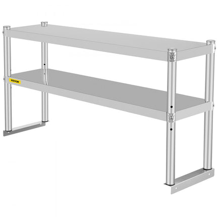 VEVOR dubbele bovenplank, dubbeldekker bovenplank van roestvrij staal, 122 x 30 x 60 cm garageplanken, 80 + 80 kg draagvermogen, in hoogte verstelbare bovenplank voor voorbereidings- en werktafels in de keuken