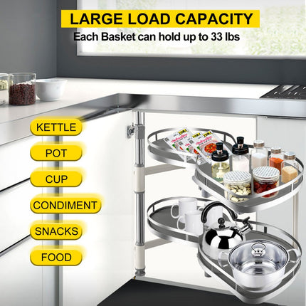 VEVOR Gootsteenkastrek Keukenkast Kruidenrek Uitschuifbaar 2 lagen voor 36 inch kast, 15 kg per laag Laadvermogen Koolstofstalen kruidenrek voor hoekkasten met opening links