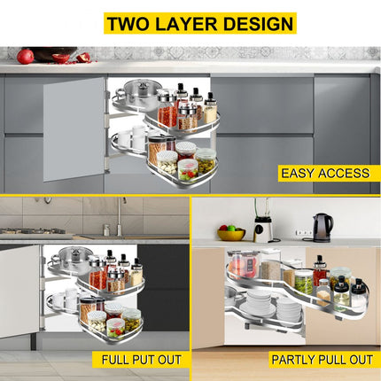 VEVOR Gootsteenkastrek Keukenkast Kruidenrek Uitschuifbaar 2 lagen voor 36 inch kast, 15 kg per laag Laadvermogen Koolstofstalen kruidenrek voor hoekkasten met opening links