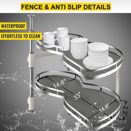 VEVOR Gootsteenkastrek Keukenkast Kruidenrek Uitschuifbaar 2 lagen voor 36 inch kast, 15 kg per laag Laadvermogen Koolstofstalen kruidenrek voor hoekkasten met opening links