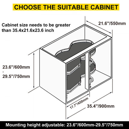 VEVOR keukenkast kruidenrek uitschuifbaar 2 niveaus voor 36 inch kast, 15 kg per laag draagvermogen kruidenrek van koolstofstaal voor hoekkasten met opening naar rechts