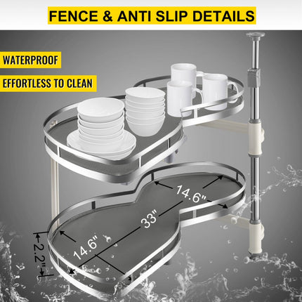 VEVOR keukenkast kruidenrek uitschuifbaar 2 niveaus voor 36 inch kast, 15 kg per laag draagvermogen kruidenrek van koolstofstaal voor hoekkasten met opening naar rechts