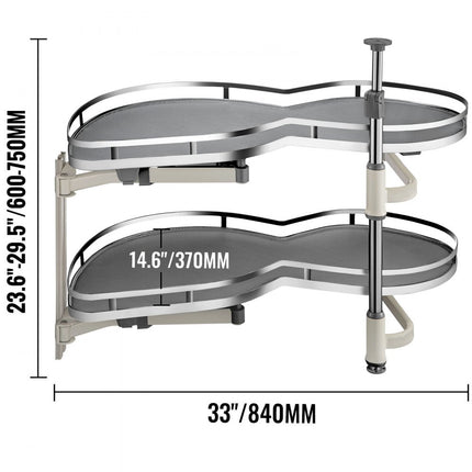 VEVOR keukenkast kruidenrek uitschuifbaar 2 niveaus voor 36 inch kast, 15 kg per laag draagvermogen kruidenrek van koolstofstaal voor hoekkasten met opening naar rechts
