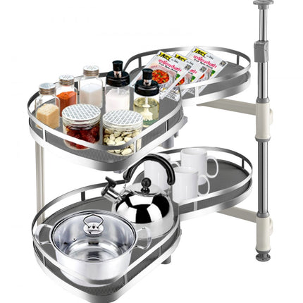 VEVOR keukenkast kruidenrek uitschuifbaar 2 niveaus voor 36 inch kast, 15 kg per laag draagvermogen kruidenrek van koolstofstaal voor hoekkasten met opening naar rechts