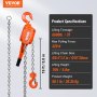 VEVOR rateltakel staal 3T draagvermogen katroltakel 5.8m hefhoogte hefboomtakel Ф10x30mm hijsketting maat kettingtakel 320N trekkracht heavy-duty dubbele pal rem ratel kettingtakel