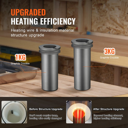 VEVOR goudsmeltoven 1350W elektrische digitale smeltoven 1150℃ elektrische smeltoven met 1kg en 3kg grafietkroezen voor het smelten van goud, zilver, koper, aluminium enz. Zwart