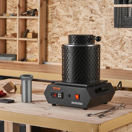 VEVOR goudsmeltoven 1350W elektrische digitale smeltoven 1150℃ elektrische smeltoven met 1kg en 3kg grafietkroezen voor het smelten van goud, zilver, koper, aluminium enz. Zwart