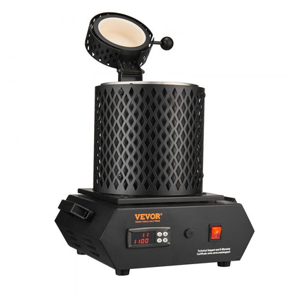 VEVOR goudsmeltoven 1350W elektrische digitale smeltoven 1150℃ elektrische smeltoven met 1kg en 3kg grafietkroezen voor het smelten van goud, zilver, koper, aluminium enz. Zwart