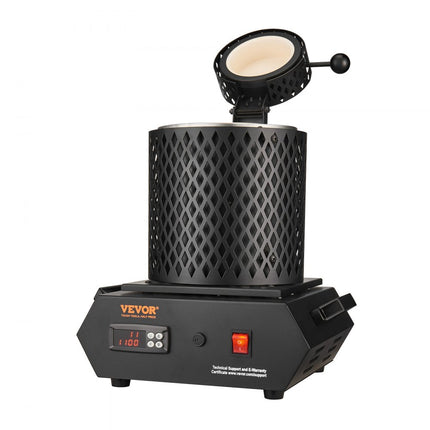 VEVOR goudsmeltoven 1350W elektrische digitale smeltoven 1150℃ elektrische smeltoven met 1kg en 3kg grafietkroezen voor het smelten van goud, zilver, koper, aluminium enz. Zwart