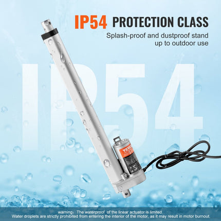 VEVOR 1000N Lineaire actuator DC 12V Lineaire aandrijving IP54 Elektrische lineaire motor 300 mm Slaglengte Geluidsniveau ≤50 dB Elektrische deuropener 14 mm/s Rijsnelheid Lineaire technologie Aanpassing Aandrijving