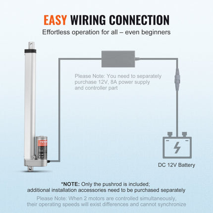 VEVOR 1000N Lineaire actuator DC 12V Lineaire aandrijving IP54 Elektrische lineaire motor 300 mm Slaglengte Geluidsniveau ≤50 dB Elektrische deuropener 14 mm/s Rijsnelheid Lineaire technologie Aanpassing Aandrijving