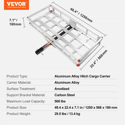 VEVOR 1250 x 568 x 180 mm bagagerek met trekhaak, wilddrager, bagagedrager, laadvermogen 226,8 kg, gemonteerde bagagemand, roestvrij aluminium bagagerek, geschikt voor SUV's, vrachtwagens etc.