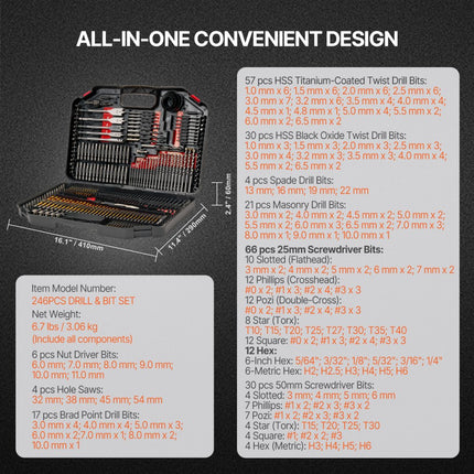 VEVOR boorset 246-delige schroevendraaierbitset met draagtas multifunctioneel