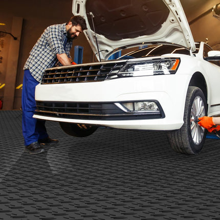 VEVOR garagevloerbeslag 305 x 305 x 13,4 mm set van 25 industriële vloer antislip dubbelzijdige structuur garagevloer voor garages kelders reparatiewerkplaatsen zwart