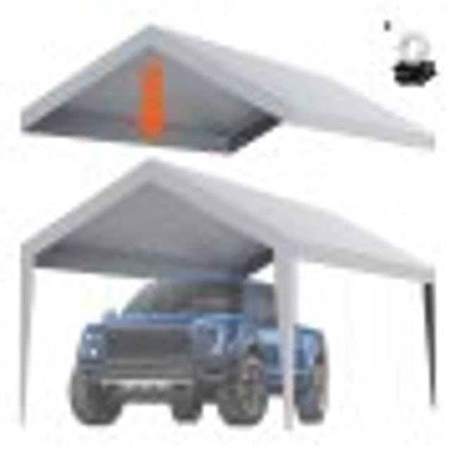 VEVOR Carport Garagetent 3x6m Garagedaktent Waterdicht UV-beschermd Eenvoudige installatie met spanbanden Grijs (alleen dakbedekking, frame niet inbegrepen)