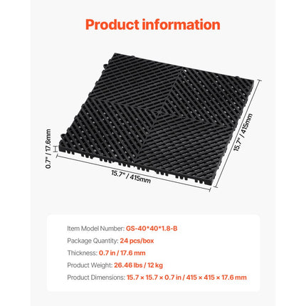 VEVOR 24 x drainagemat vloertegels in elkaar grijpend 415x415mm 17,6mm