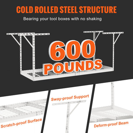 VEVOR 36" x 96" x 40" plafondplank, zware verstelbare koudgewalste stalen opbergplanken voor opslag en organisatie in de garage, 500 lb laadvermogen, 22"-40", wit