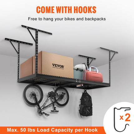 VEVOR 36" x 96" Garageplafondplank Garageplafondplank Verstelbare koudgewalste stalen planken voor garageopslagorganisatie 500lb Draagvermogen 22"-40" Zwart