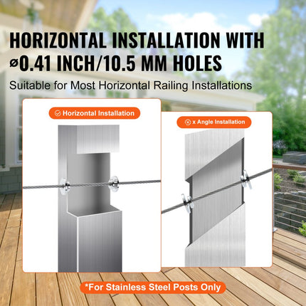 VEVOR 51-pack kabelrailset, 1/8" wielbeschermermouwen, bundel met zwarte onzichtbare 1/8" persspanner en klem, kabelrailpaalbeschermerhoezen voor 0,41" horizontale gatenpalen