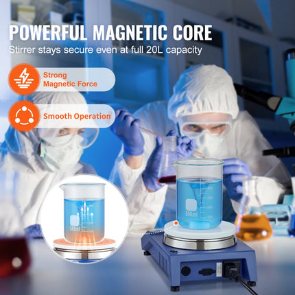 VEVOR magnetische roerder, 0-1500 RPM roerplaat met verstelbare snelheidsknop, 20L plaatroerset, inclusief roerstaafje