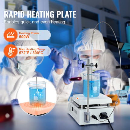 VEVOR magnetische roerder verwarmingsplaat, max. 300 ° C, 2000 RPM verwarmingsplaat met magneetroerder, 2000 ml verwarmingsplaatroerder met LED-scherm, steunstandaard en roerstaven, 500 W verwarmingsvermogen